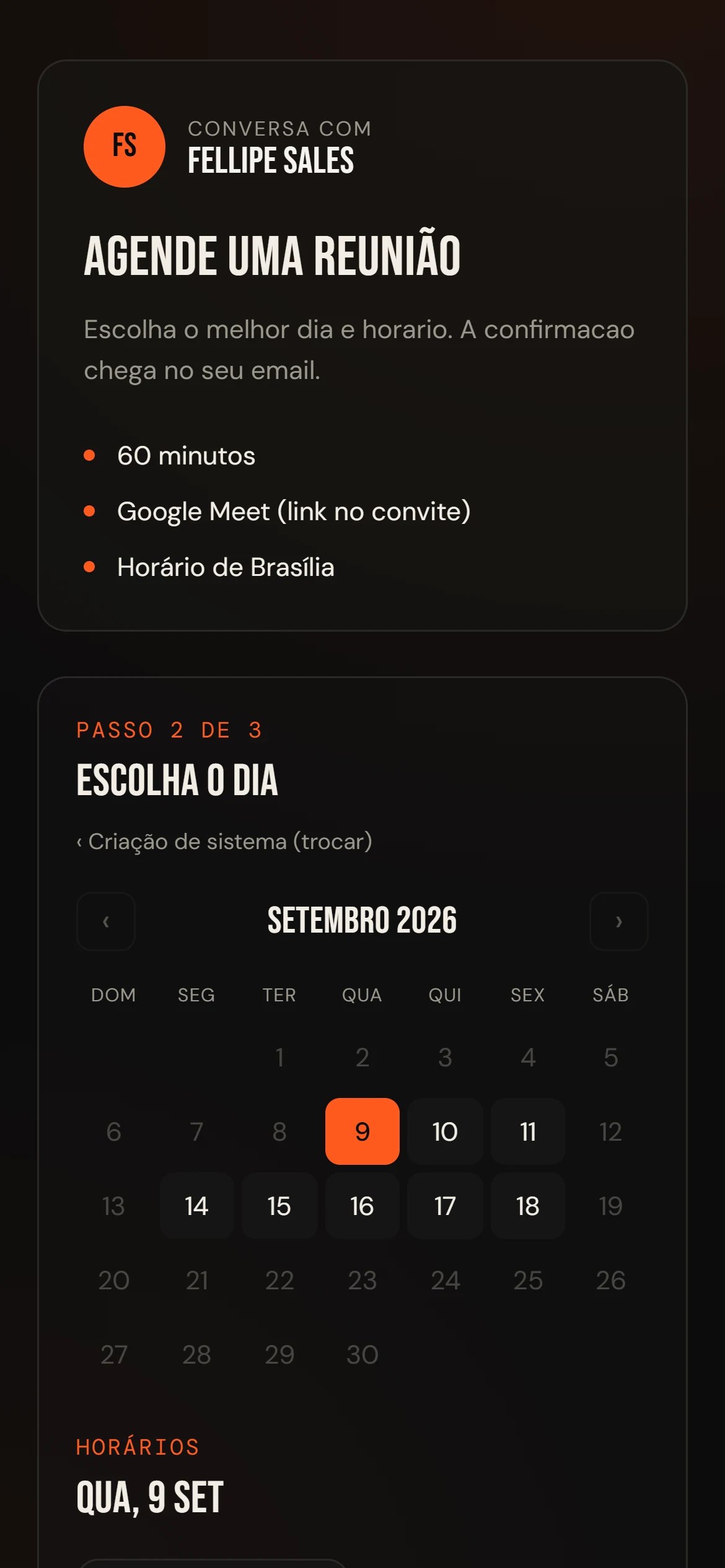 Agendamento aberto no celular